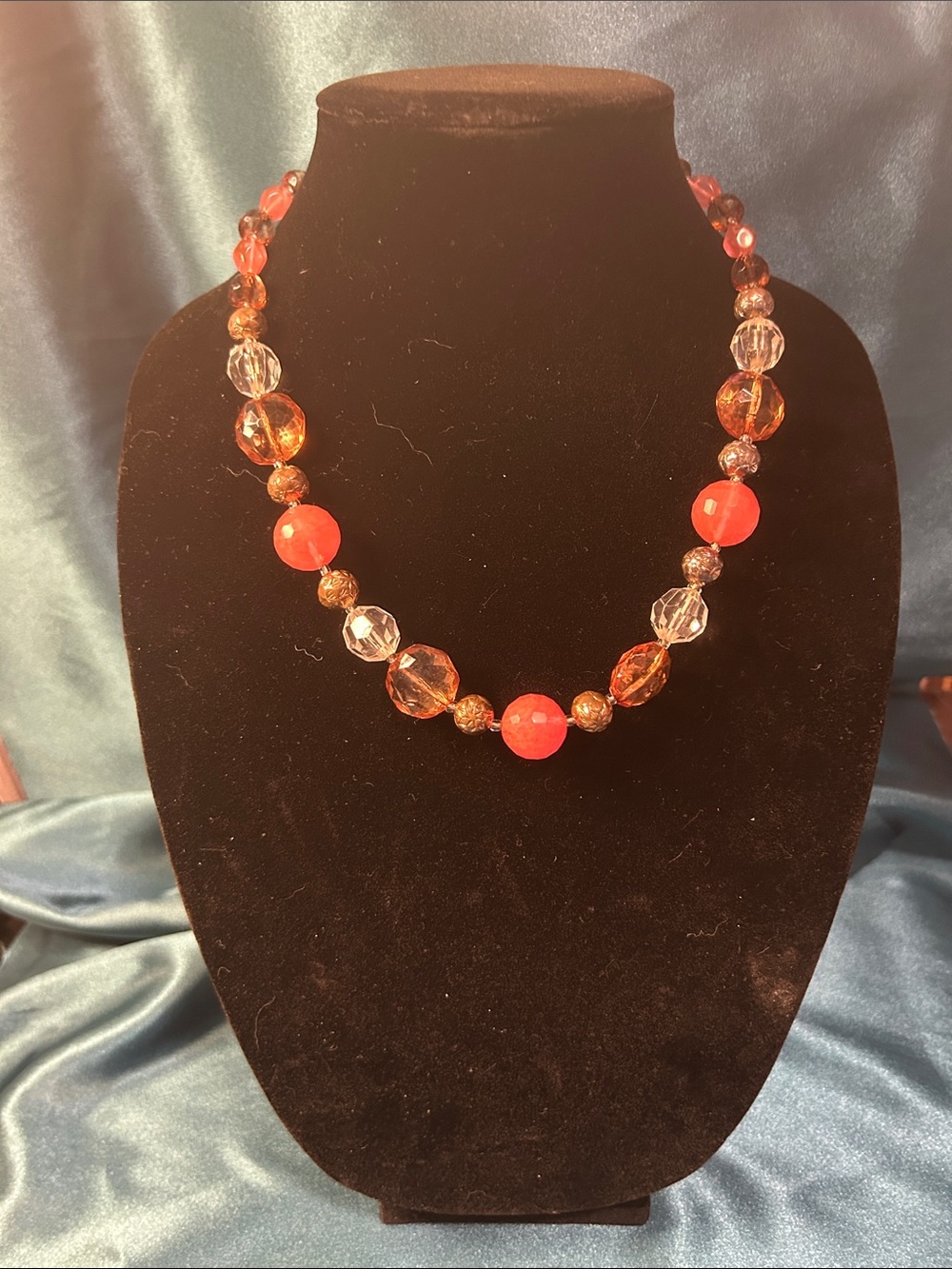 Pink and Amber Beaded Necklace